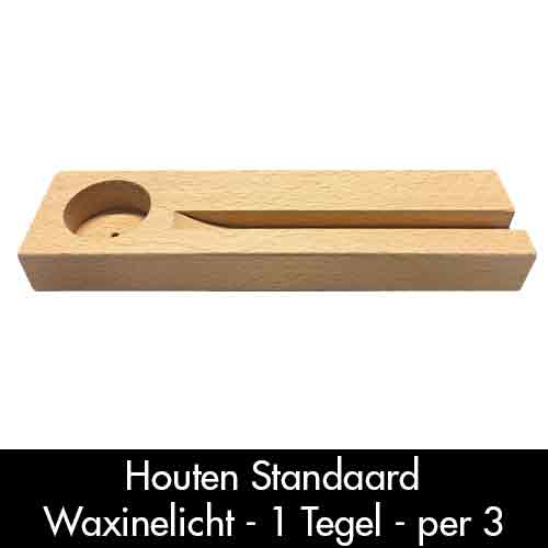 Naturel houten tegelstandaard met een gleuf voor één tegel en een uitsparing voor een waxinelichtje