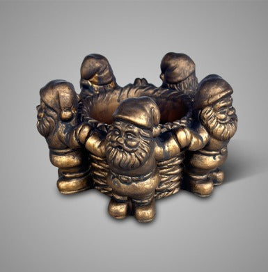 Kaarshouder Santa Claus' Big Candlecup met kring van kerstmannen, Majestic Gold, Ø14 x H9 cm