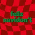 Rood geblokt tegeltje met groene tekst Feliz navidont