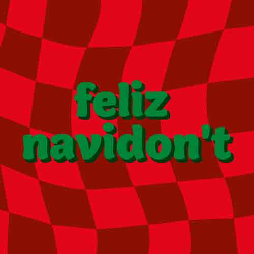 Rood geblokt tegeltje met groene tekst Feliz navidont