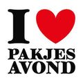 Wit tegeltje met zwarte tekst I love pakjesavond en een rood hart