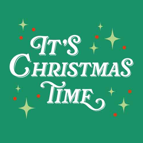 Groen tegeltje met crème sierletters Its Christmas time en sterretjes
