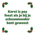 Wit tegeltje met groene tekst Kerst is pas feest als je bij je schoonmoeder bent geweest en hulst