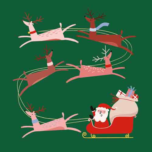Groen tegeltje met een kerstman in een arrenslee getrokken door rendieren