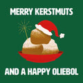 Groen tegeltje met oliebollen met een kerstmuts en sterretje en de tekst 'Merry Kerstmuts and a Happy Oliebol'