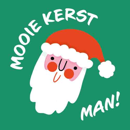 Groen tegeltje met een vrolijke kerstman en tekst Mooie kerst man
