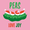 Roze tegeltje met erwtjes met kerstmutsen in een peul en tekst peas love joy
