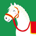 Groen tegeltje met een illustratie van een wit paard met rood hoofdstel