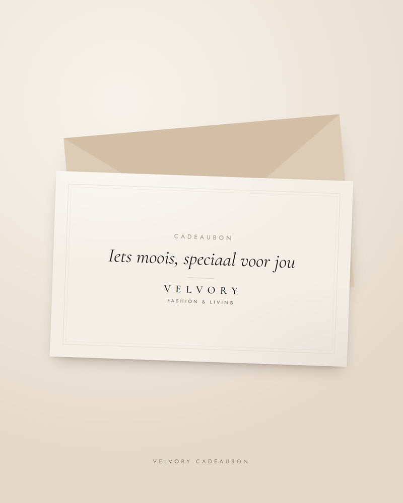 Velvory cadeaubon in het ontwerp Velvory Signature met crème envelop