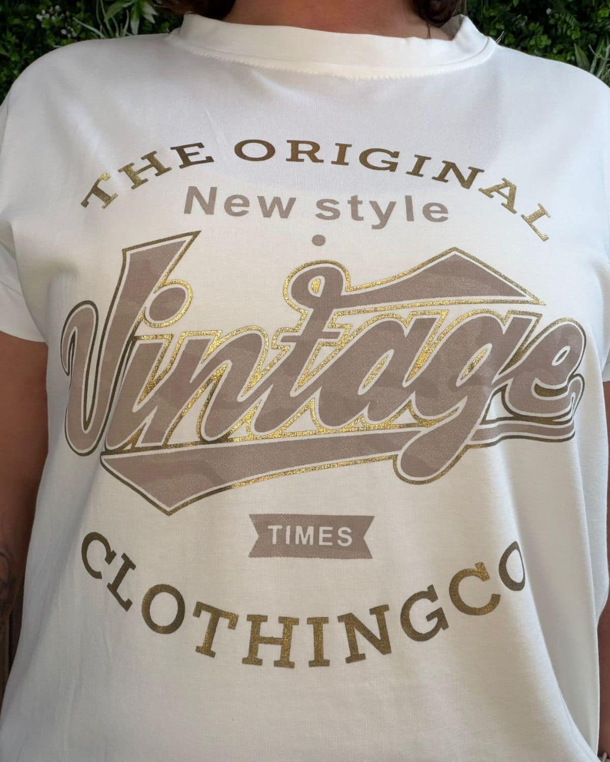 T-Shirt Vintage Wit Taupe - Velvory Fashion & Living