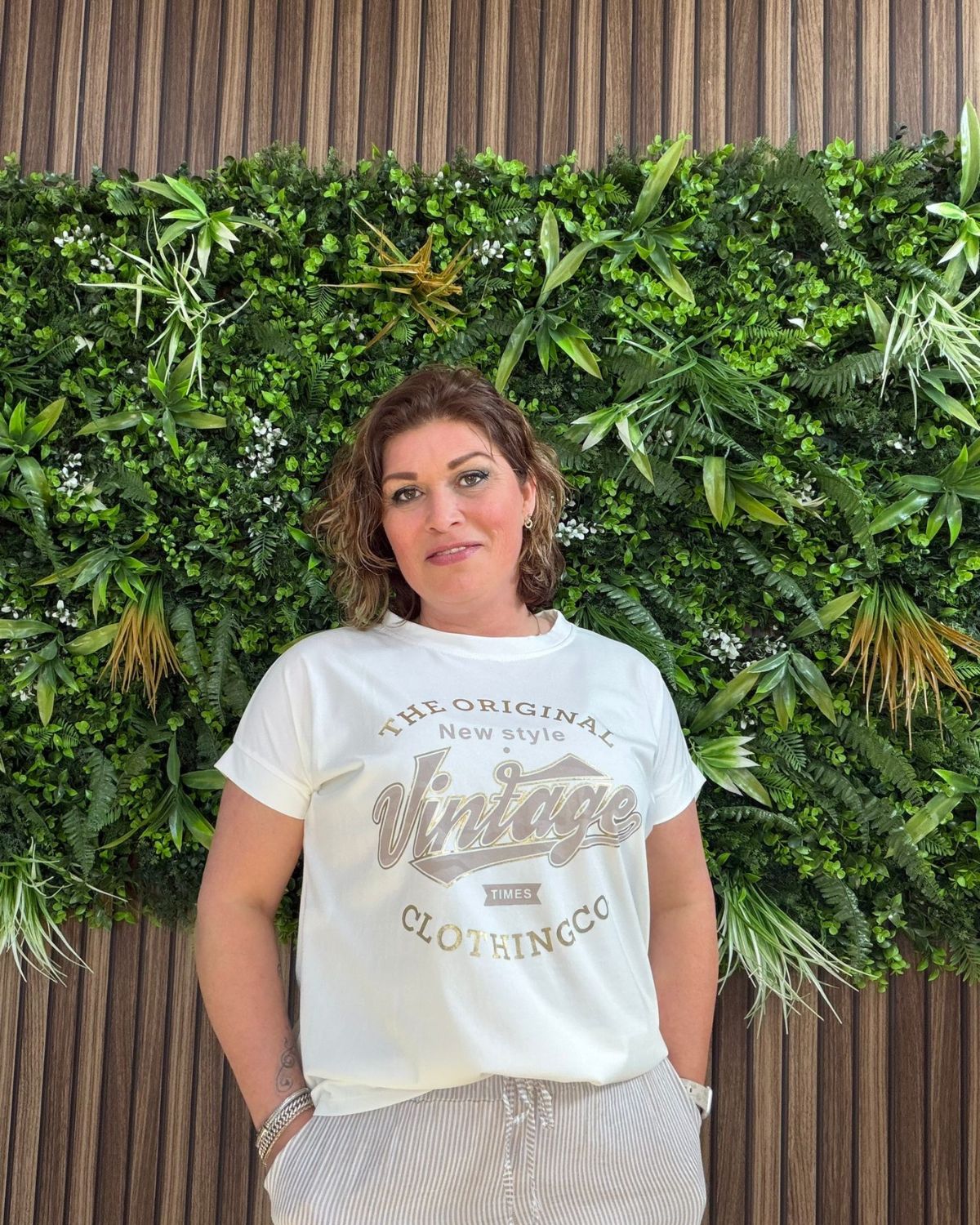 T-Shirt Vintage Wit Taupe - Velvory Fashion & Living